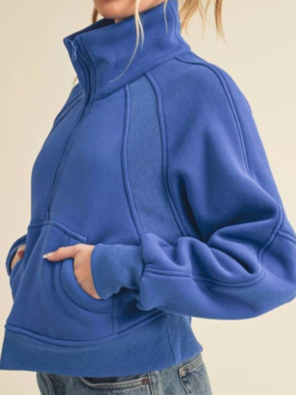AEMI + CO dove funnel neck sweater in cobalt Size Small